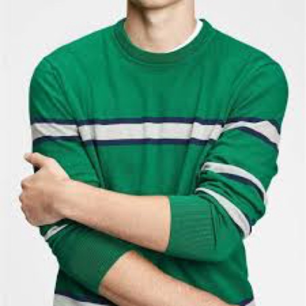 Gap Mainstay Crewneck Sweater Holiday Green Striped Mens SizeM